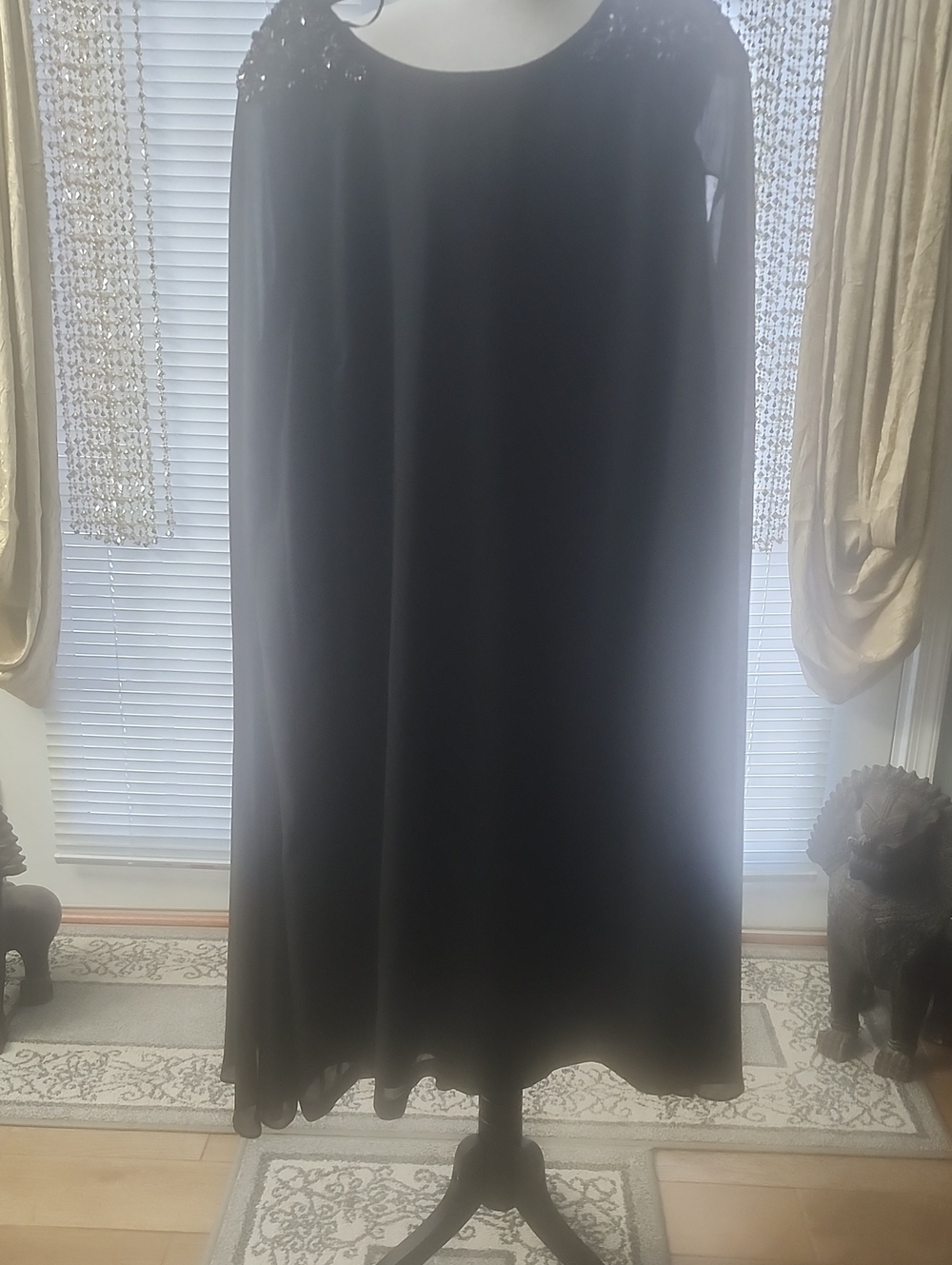 Roaman's Black Maxi Dress with Embellished Shoulders